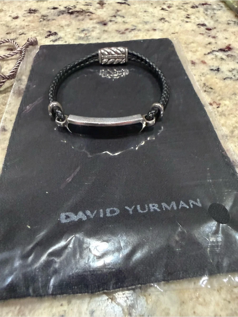 David Yurman Men's Exotic Stone Leather Bracelet Onyx